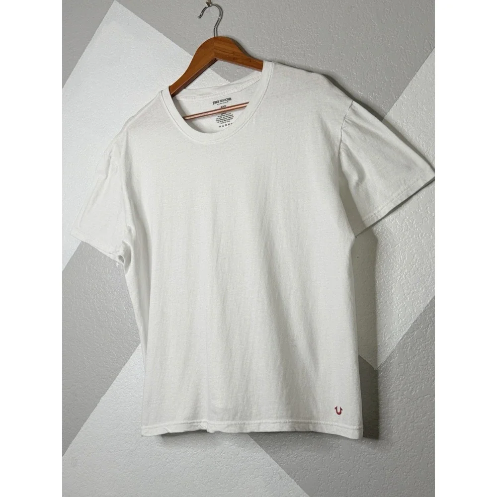 True Religion T-Shirt Lot of 2 Men's Large White Gray Minimal Logo Crew Neck